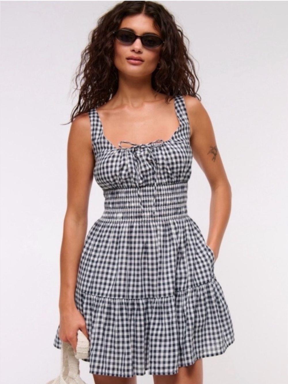 Abercrombie & Fitch Navy and White Gingham Tie-Front Dress - Picture 3 of 8